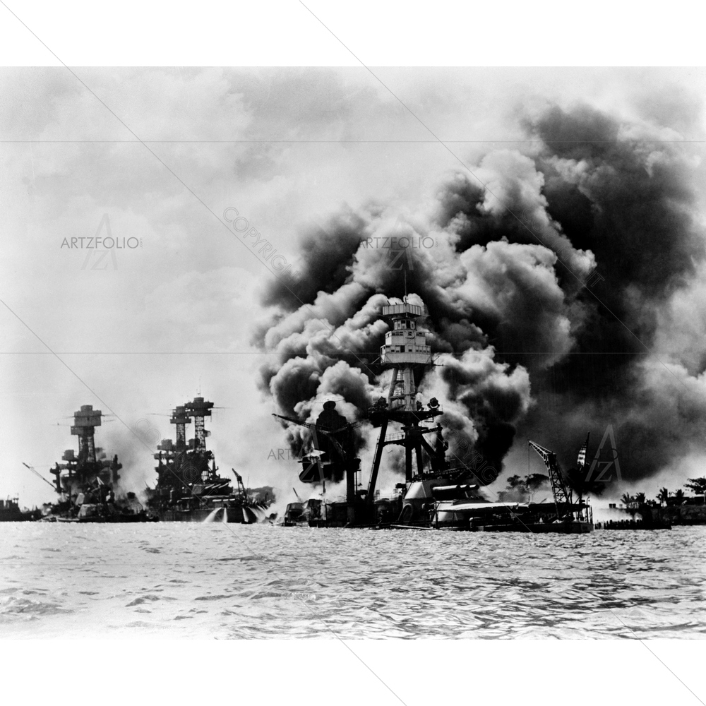 Three US Battleships at Pearl Harbor, Japan — custom-size art design 5010142