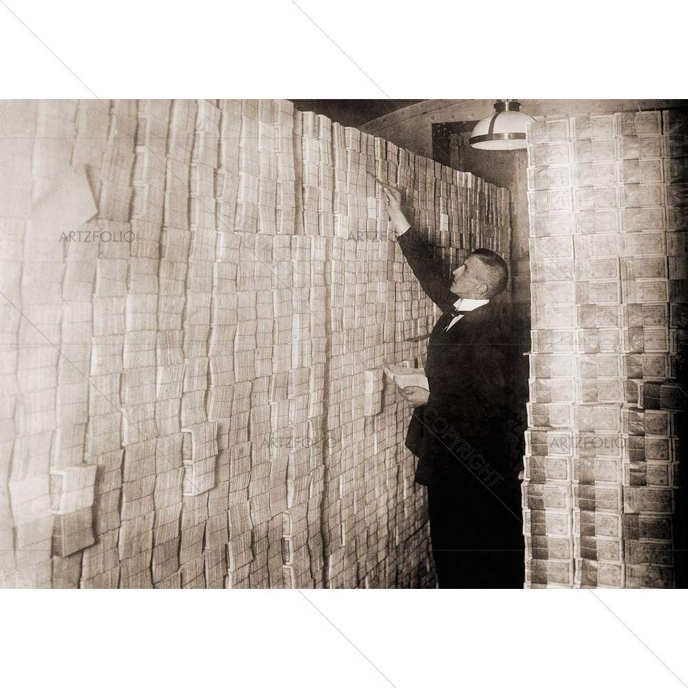 Piles of German Money, Berlin Bank — American custom art by ArtzFolio