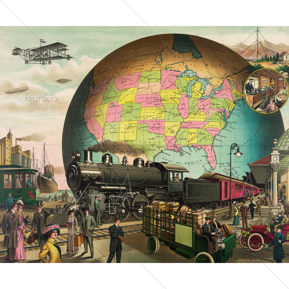 Twentieth Century Transportation, 1910 — custom-size art design 5010203
