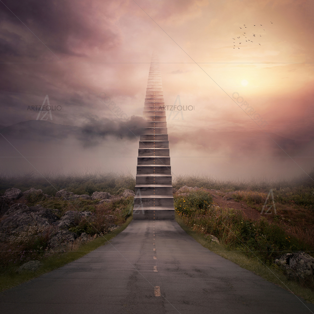 Road Turns Into Staircase To Clouds — custom-size art design 5010223