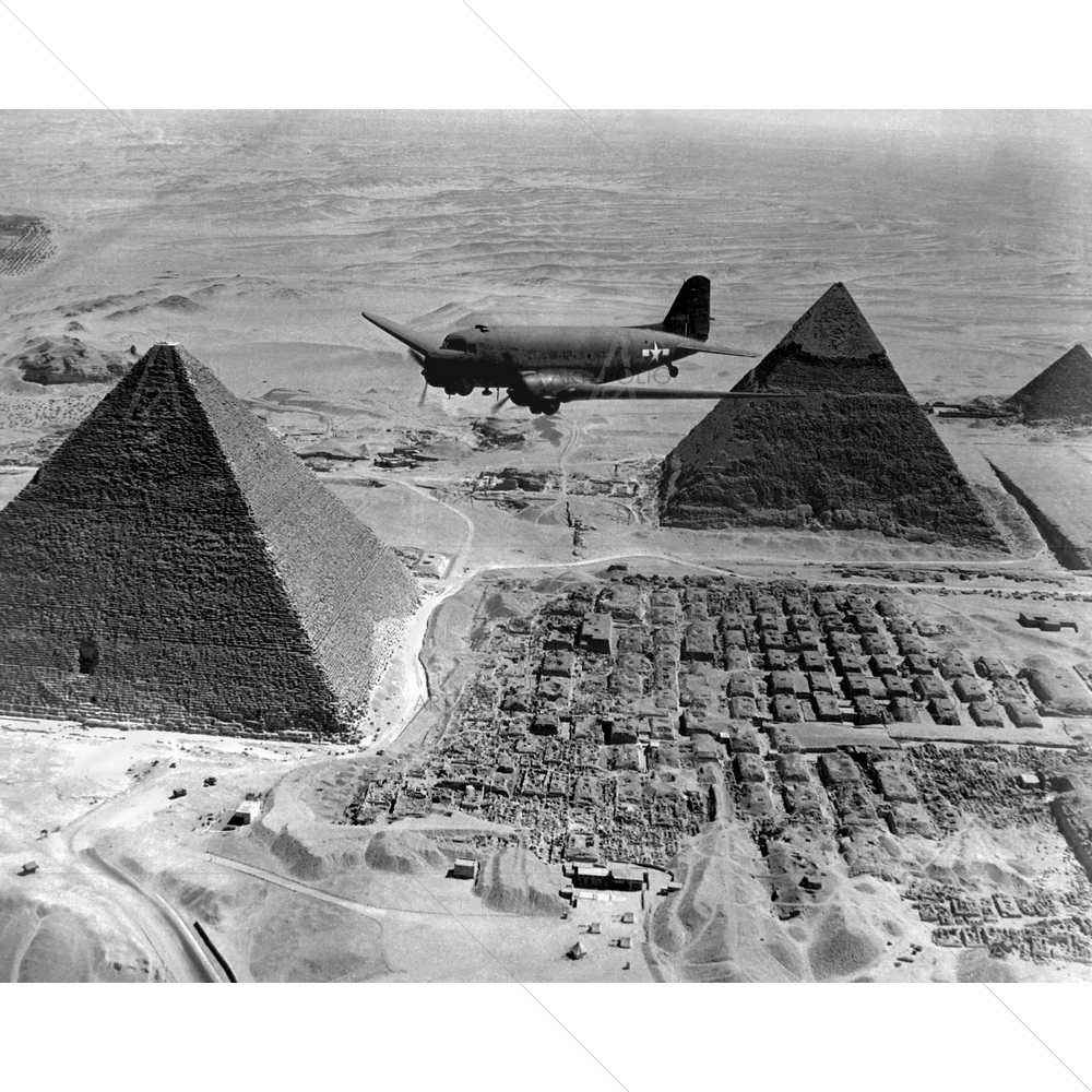 American Air Plane Flies over Pyramids of Egypt, WW2, 1943 — custom-size art design 5010247