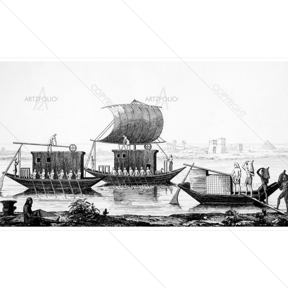 Egyptian Nile Boats Image — Ancient custom art by ArtzFolio