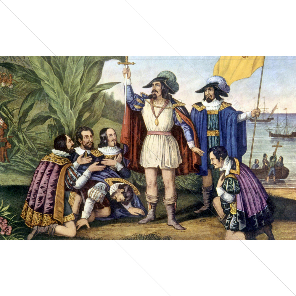 Landing of Columbus, Currier & Ives, 1846 — Devotional custom art by ArtzFolio