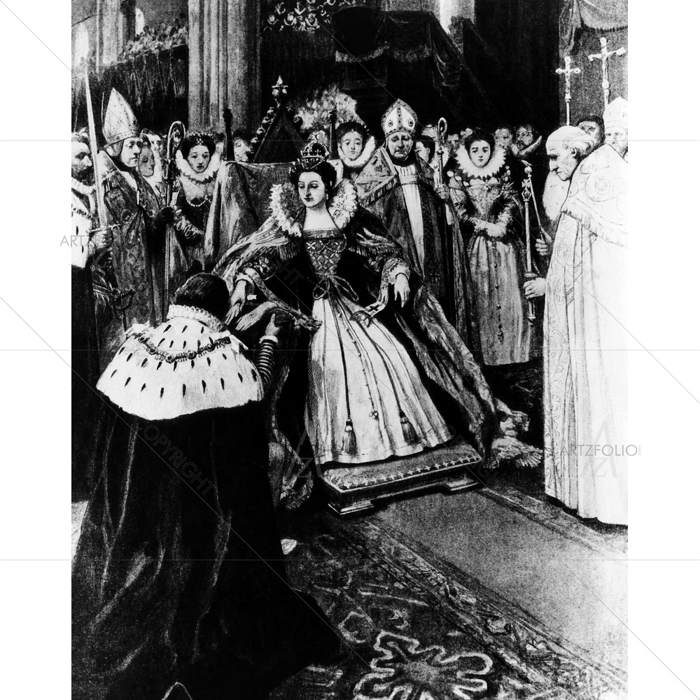Coronation of Queen Elizabeth I, London, England, Nov 1558 — Ancient custom art by ArtzFolio
