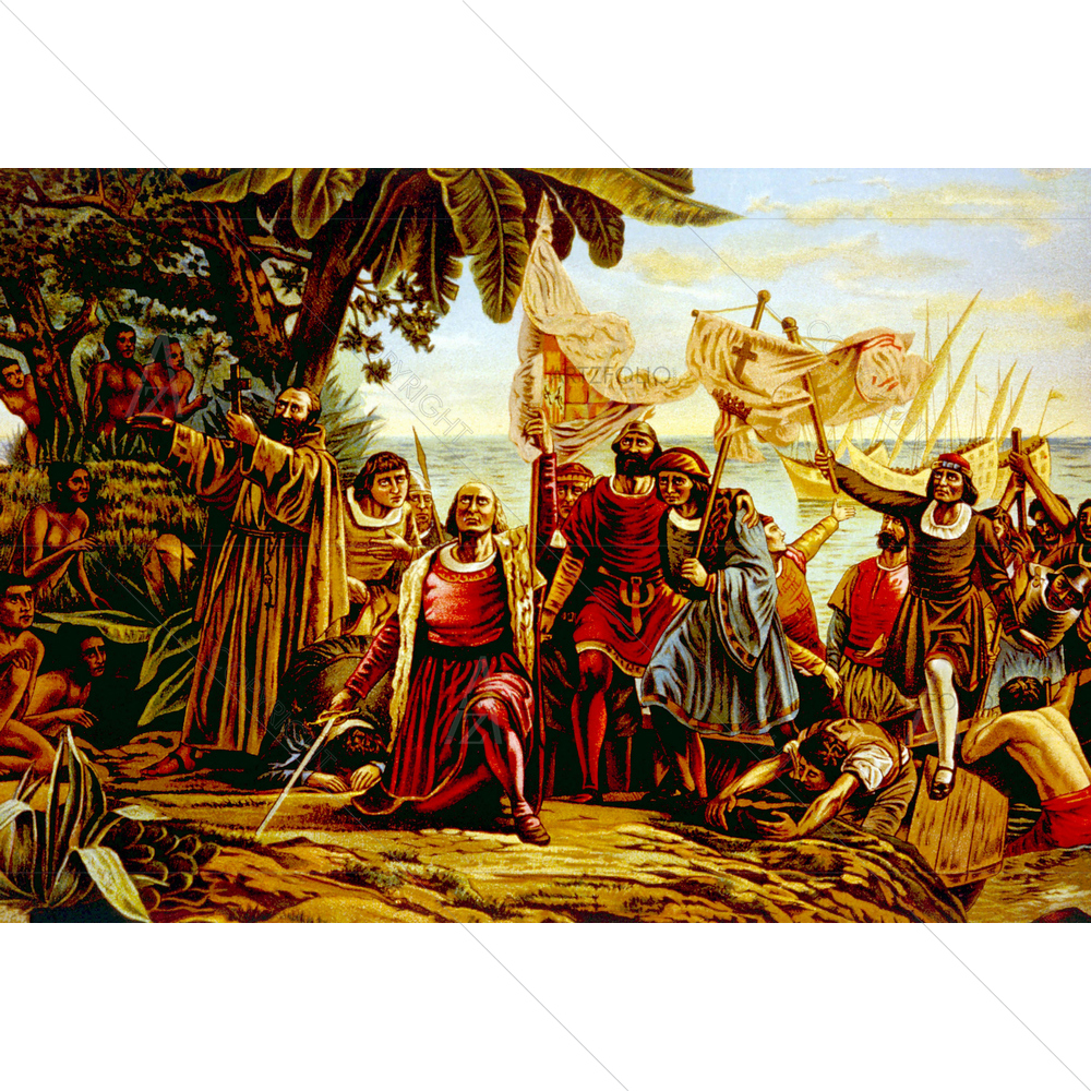 Christopher Columbus Landing on Guanahane Island, Oct 1492 — Devotional custom art by ArtzFolio