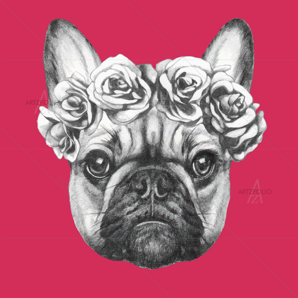 French Bulldog with Roses — custom-size art design 5010337