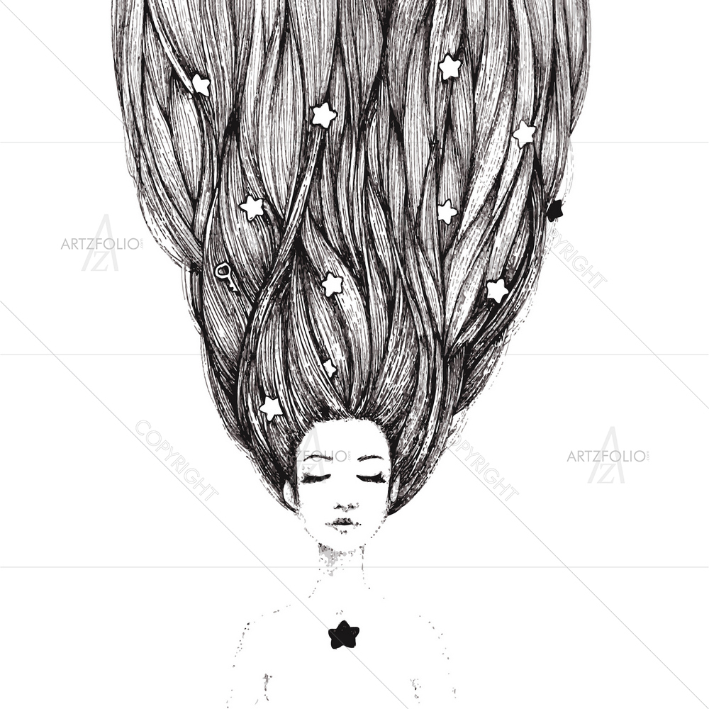 Woman with Closed Eyes and Curly Hair — custom-size art design 5010352