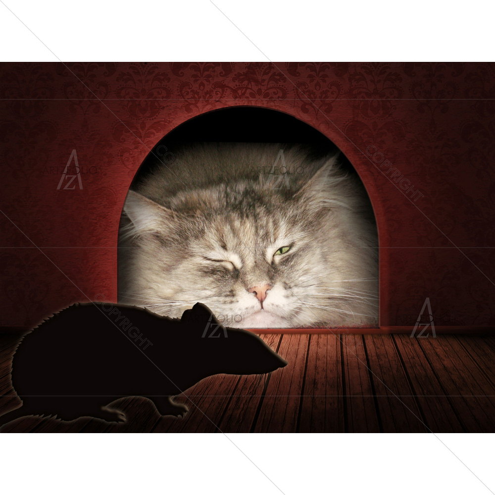 Cat Waiting in Mouse Hole — Animals custom art by ArtzFolio