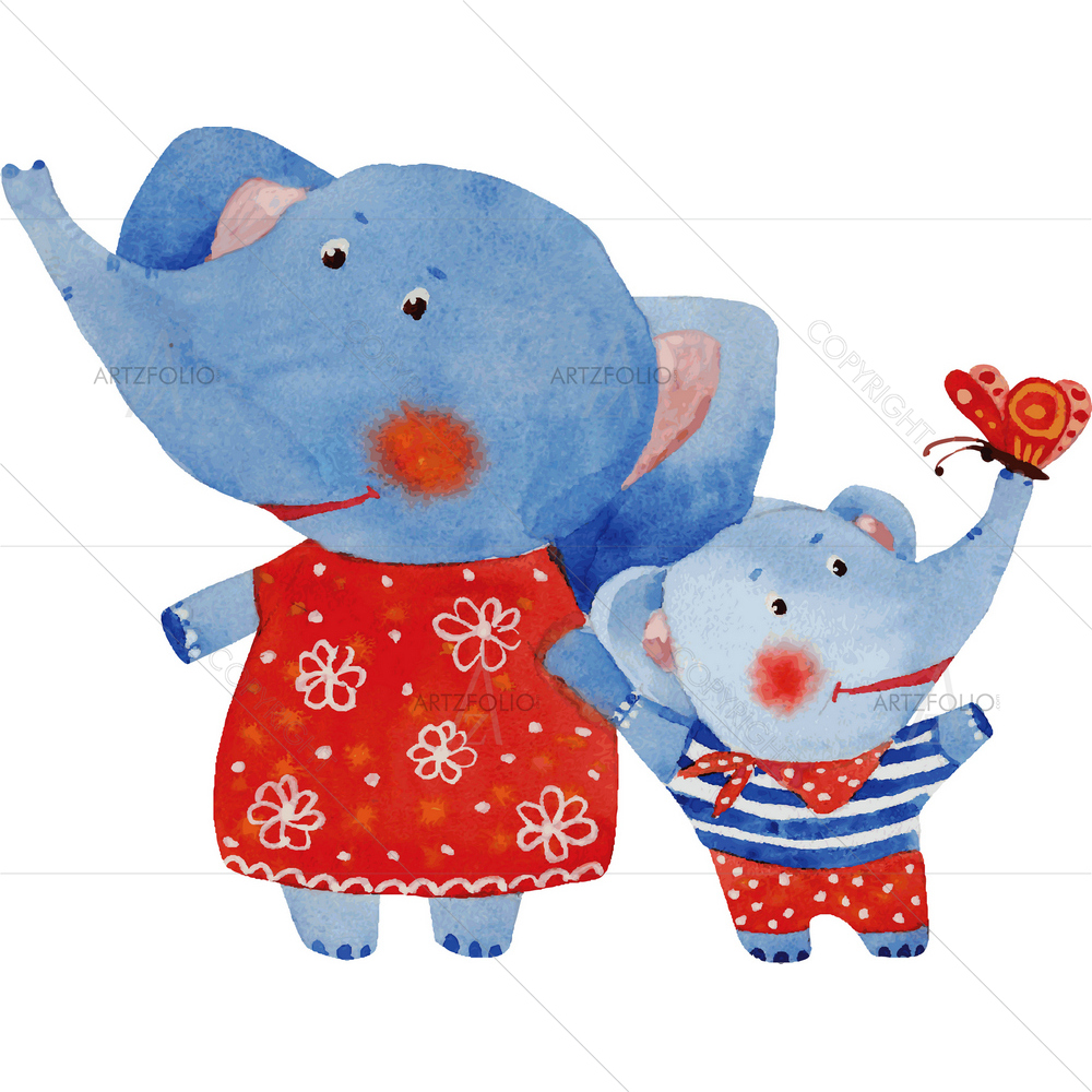 Watercolor Elephant Family — custom-size art design 5010360