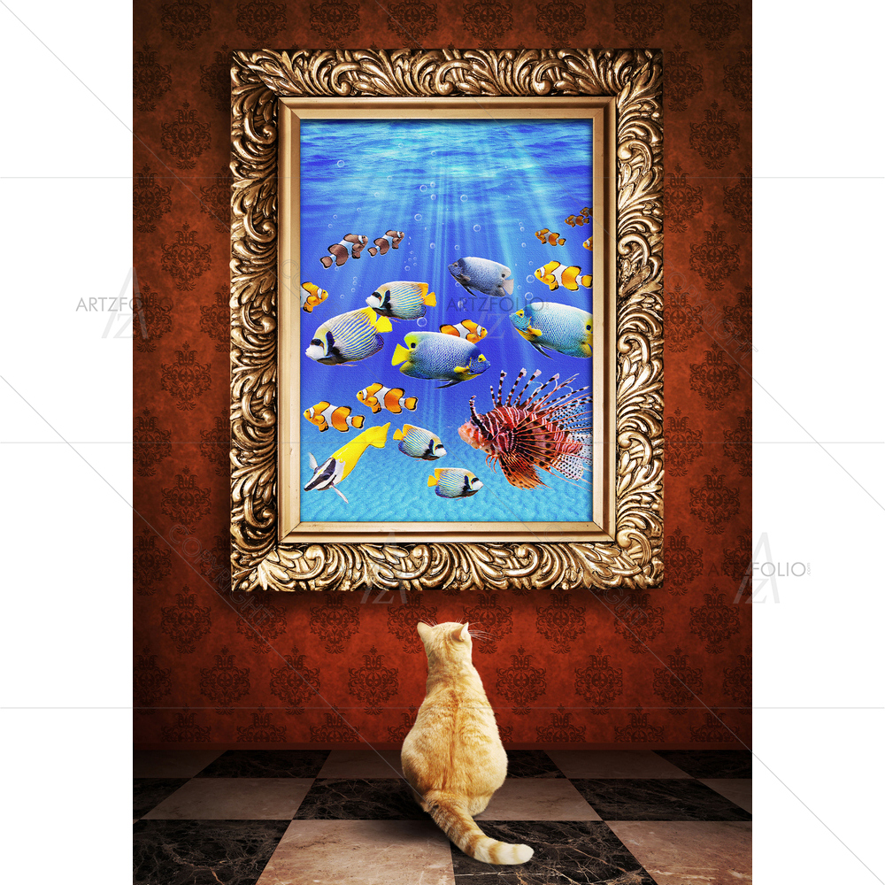 Cat Looking at Portrait — custom-size art design 5010368