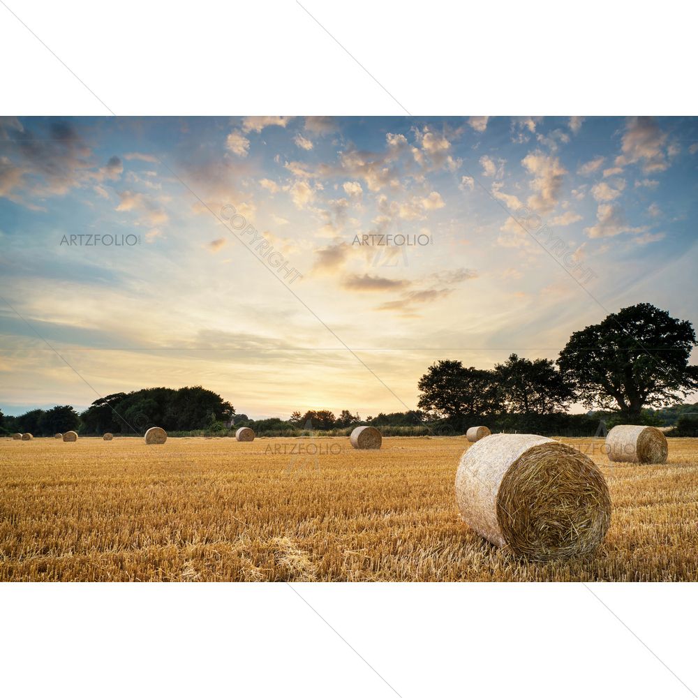 Sunset over Hay Bales Field — Culture custom art by ArtzFolio