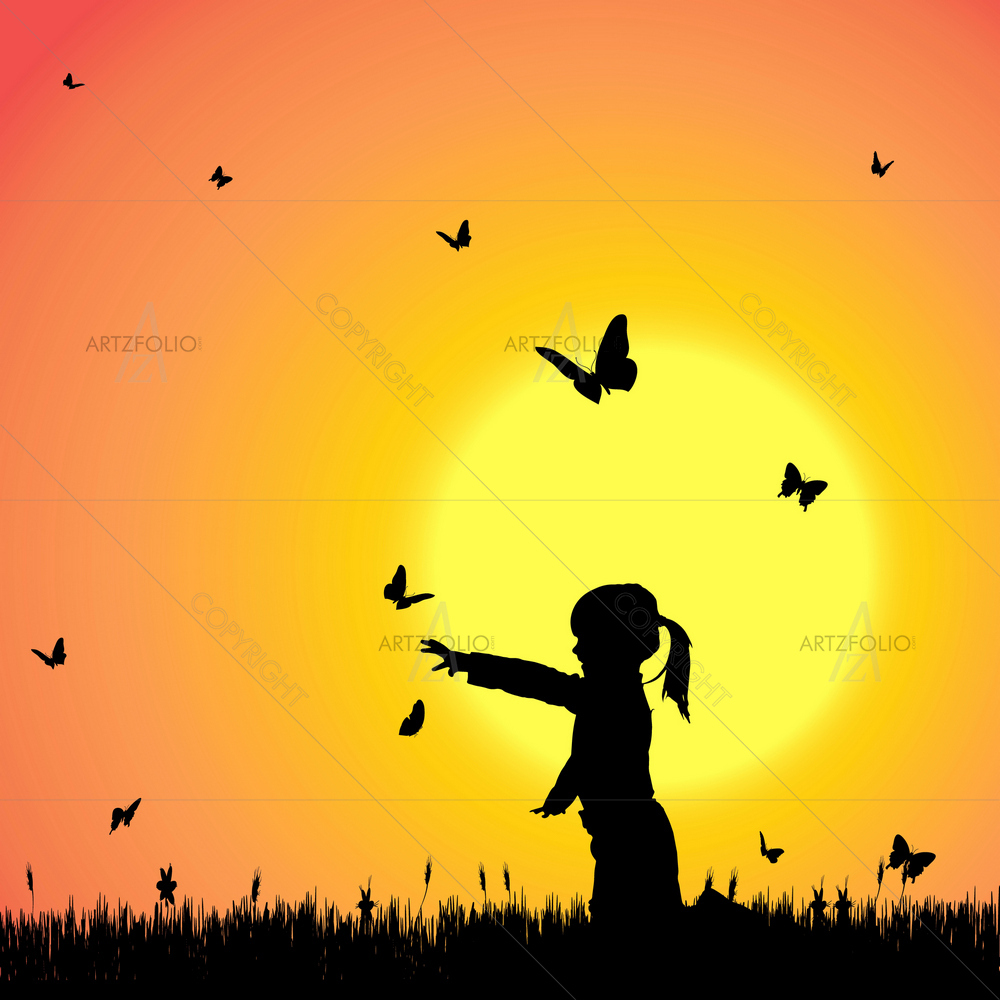 Girl Silhouette with Butterflies — custom-size art design 5010382