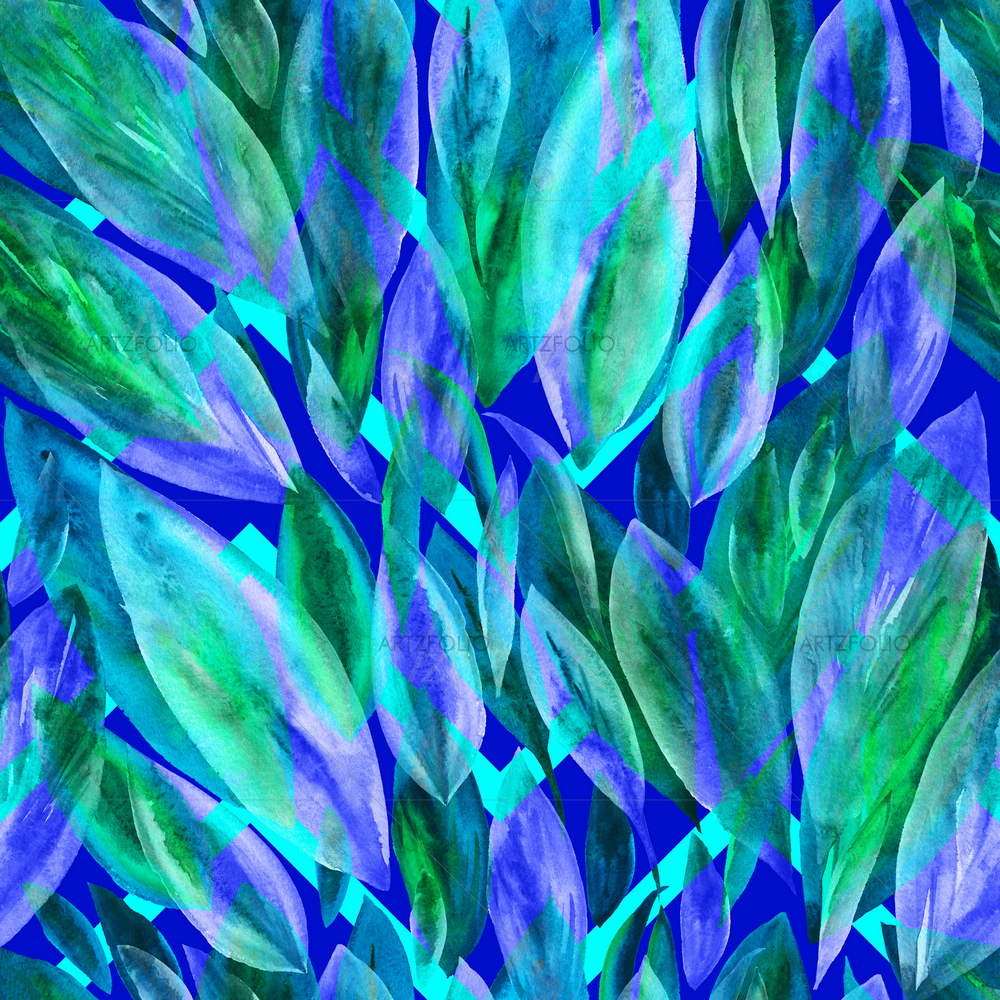 Blue Tropical Leaves D1 — custom-size art design 5010403