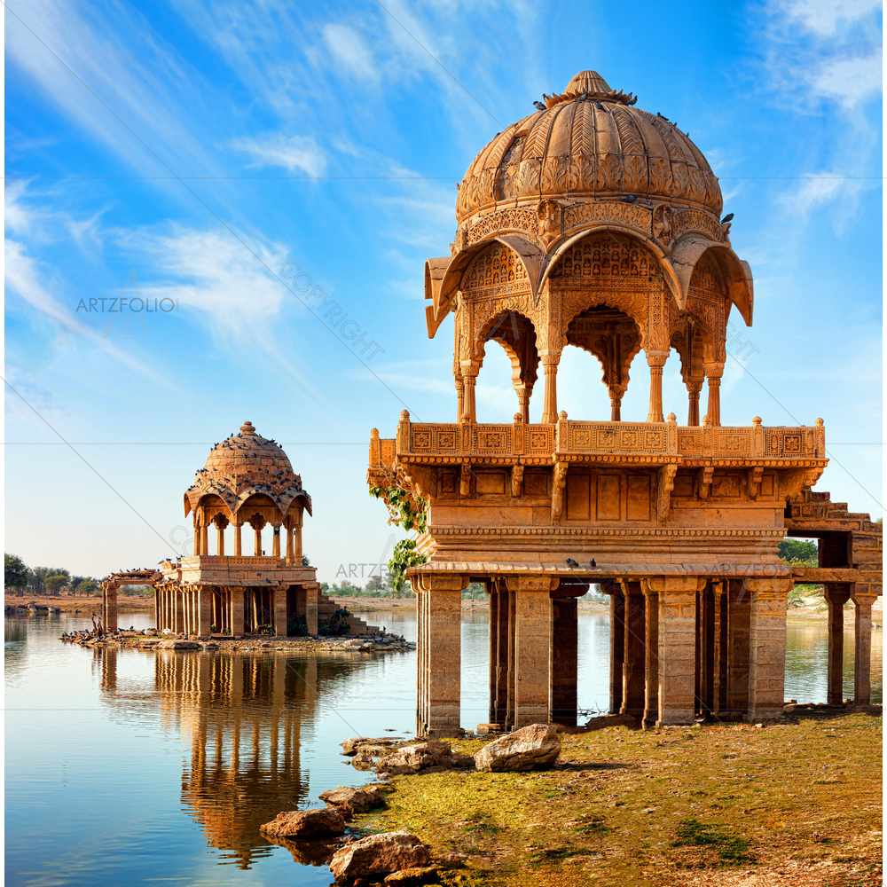 Gadi Sagar Lake, Jaisalmer, Rajasthan — Devotional custom art by ArtzFolio