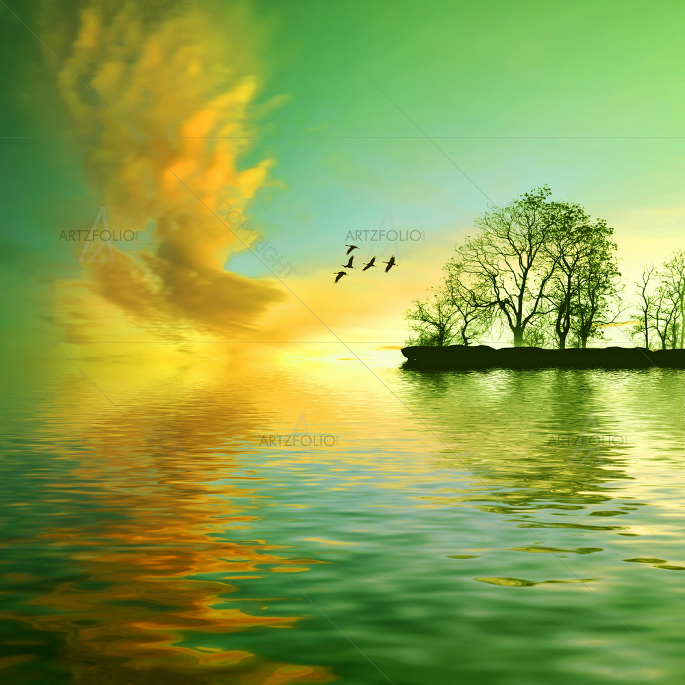 Green Colored Landscape — Asian custom art by ArtzFolio