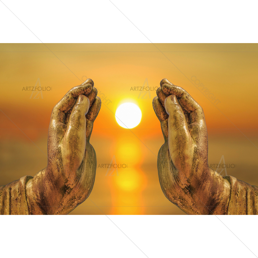 Sun in Buddha's Hands — custom-size art design 5010422