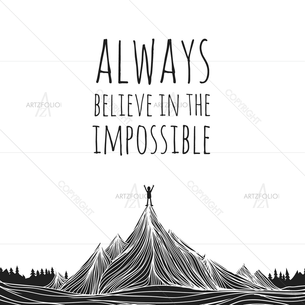 Man After Conquering Mountain Peak Stands at Top — custom-size art design 5010432