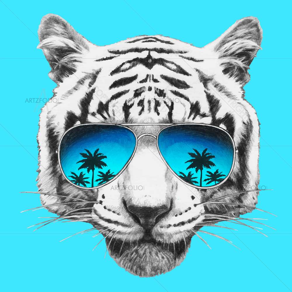 Tiger with Mirror Sunglasses — Ancient custom art by ArtzFolio