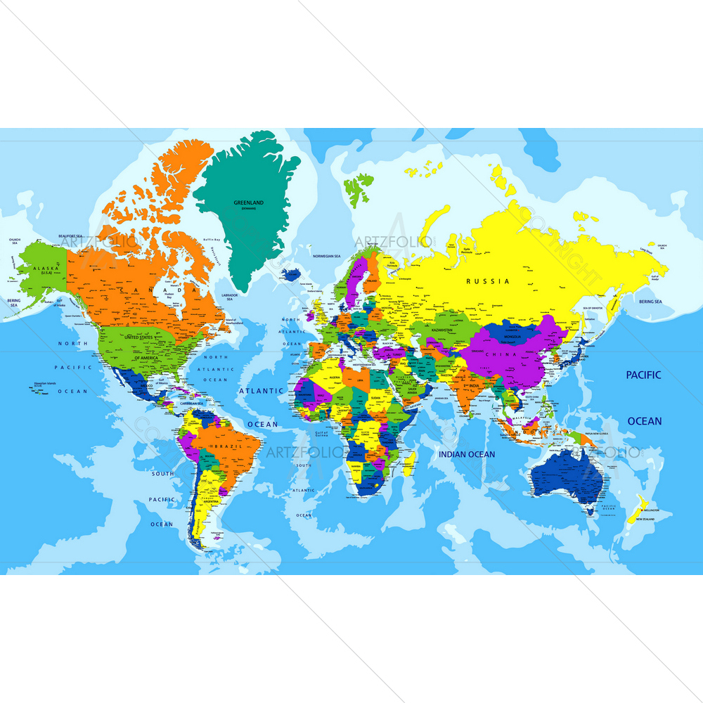 Colorful World Political Map — custom-size art design 5010455