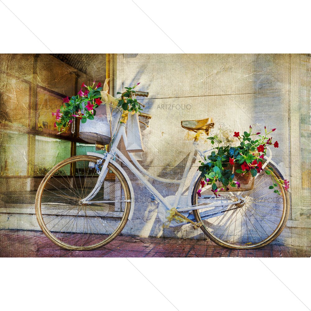 Street with Bike and Flowers — Botanical custom art by ArtzFolio