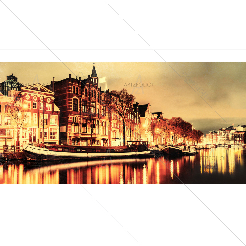 Vintage Night View, Amsterdam — custom-size art design 5010479