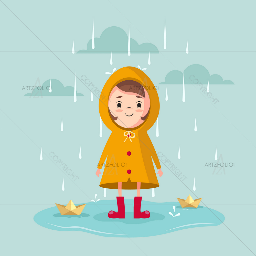 Cartoon Girl with Paper Ships — custom-size art design 5010482