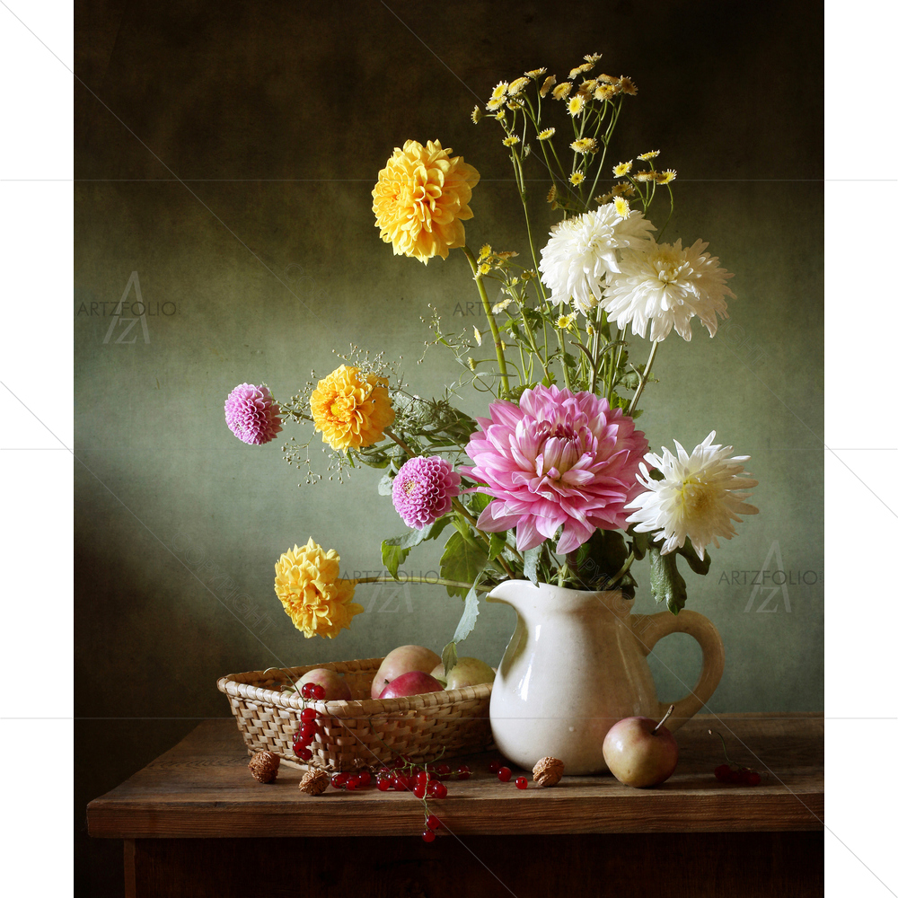 Still Life with Dahlias and Apples — custom-size art design 5010484