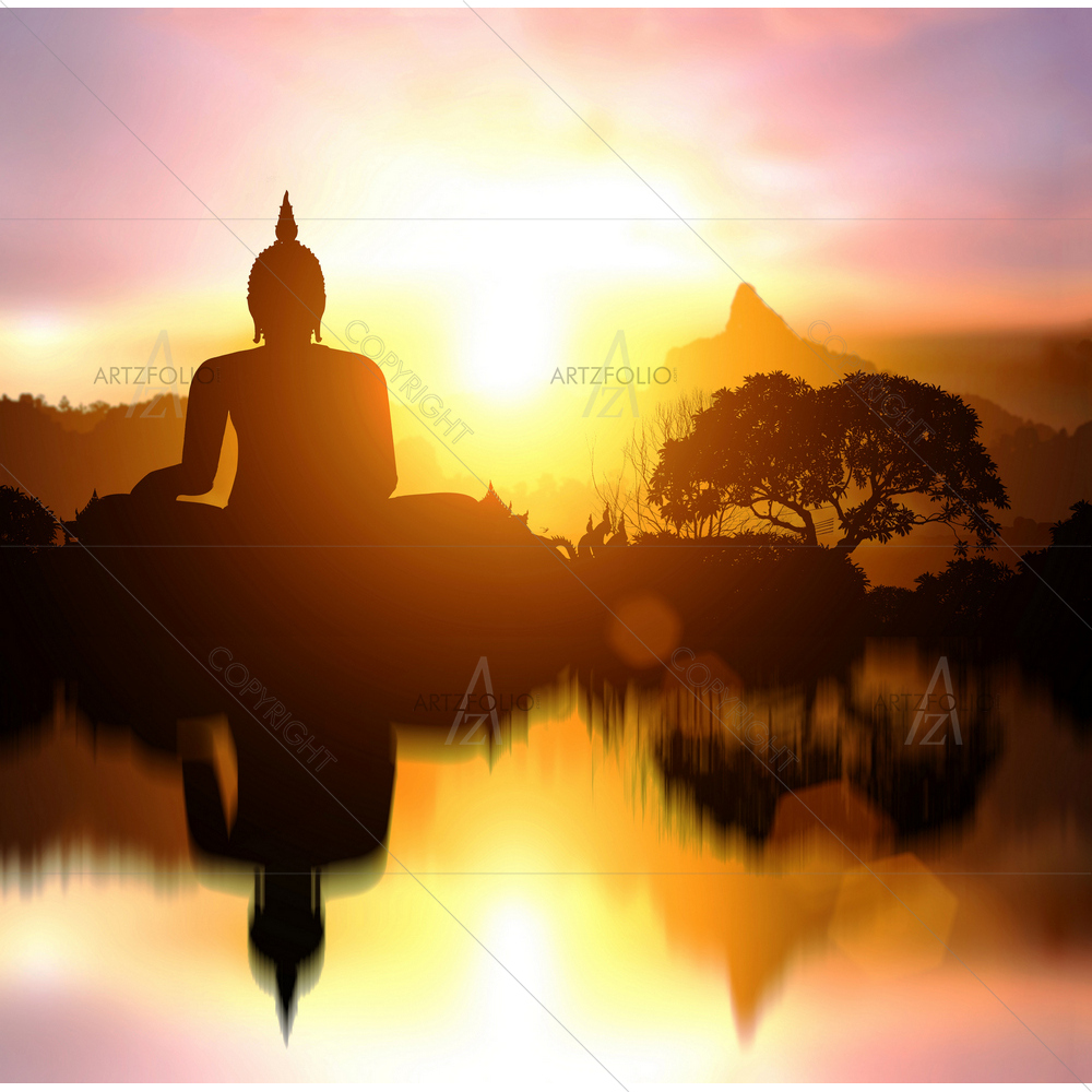 Lord Buddha Water Reflection — Devotional custom art by ArtzFolio