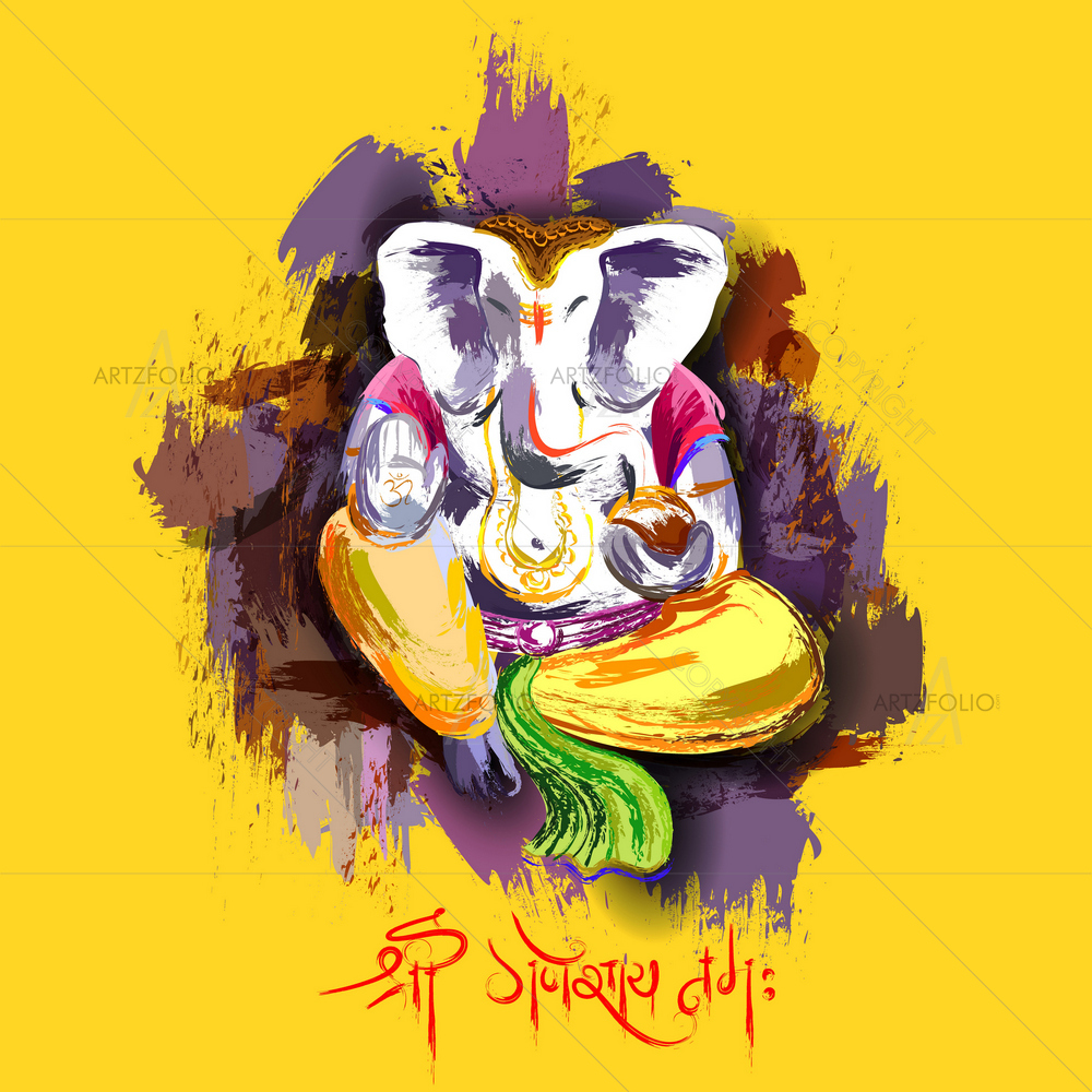 Hindu God Shri Ganeshaye Namah D1 — Devotional custom art by ArtzFolio