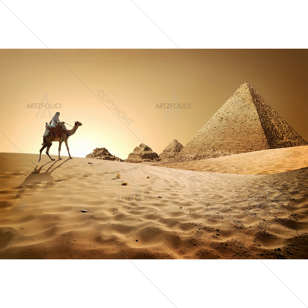 Bedouin on Camel in Desert — Fluid marble custom art by ArtzFolio