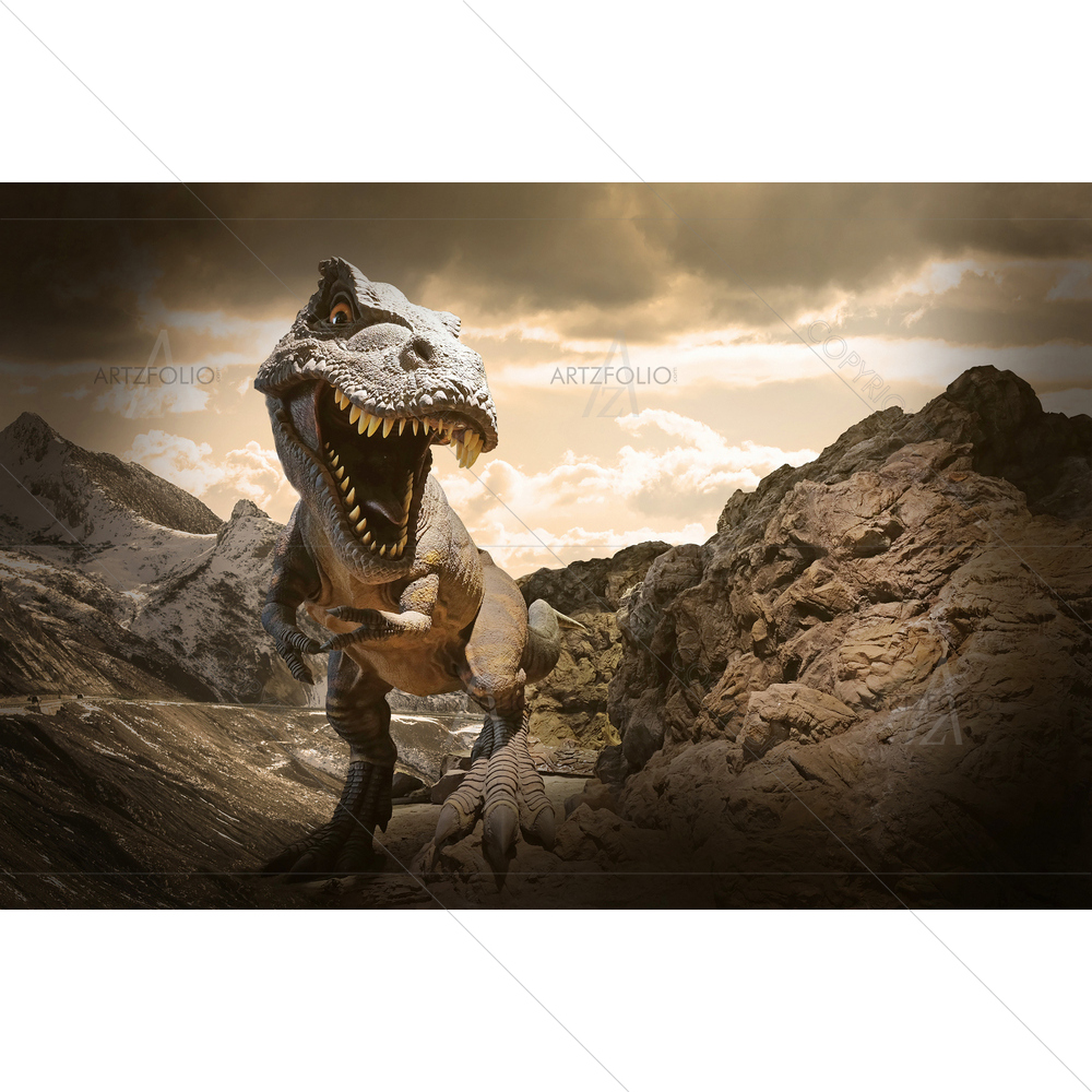Dinosaurs Model on Mountain — Ancient custom art by ArtzFolio