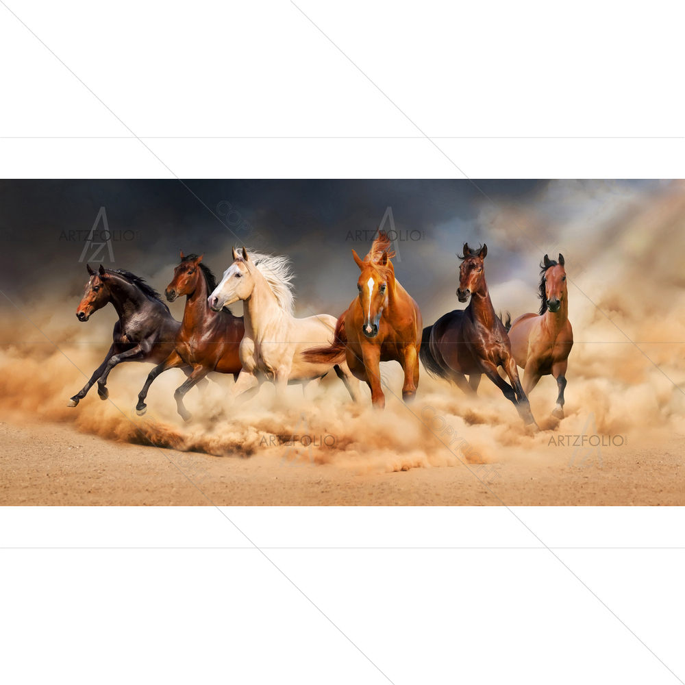 Horse Herd Running in Desert Sand Storm D1 — Animals custom art by ArtzFolio