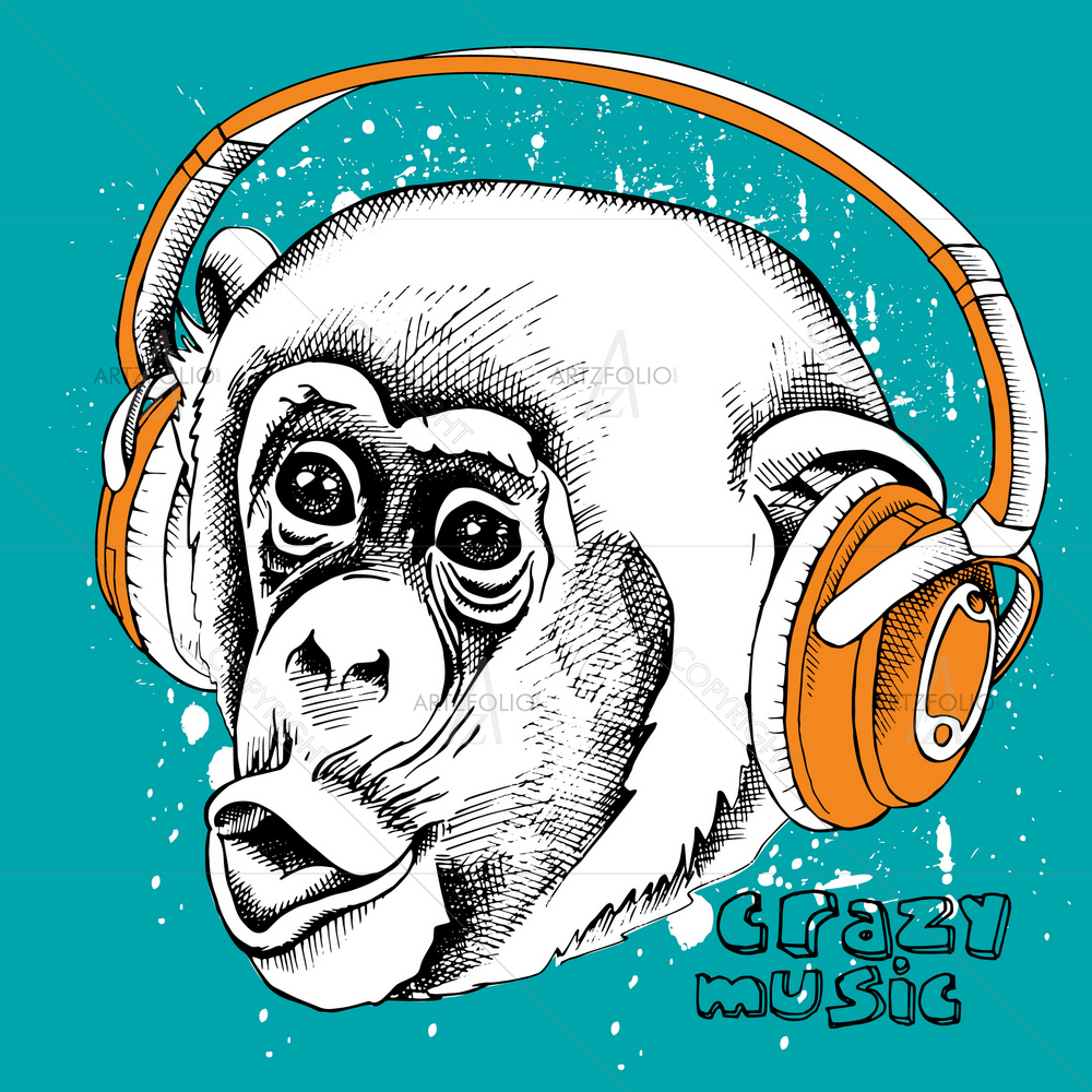 Monkey's Face with Headphones — custom-size art design 5010527