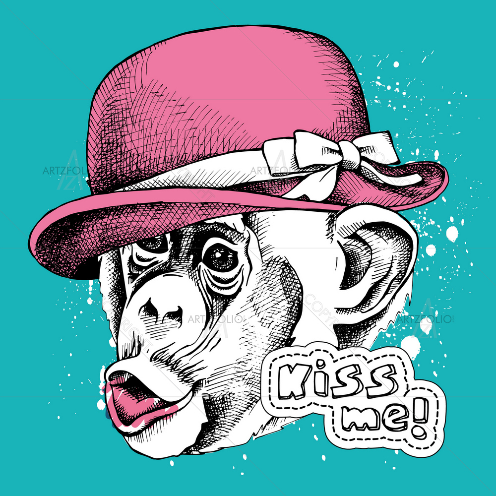 Monkey's Face with Woman's Hat — custom-size art design 5010530