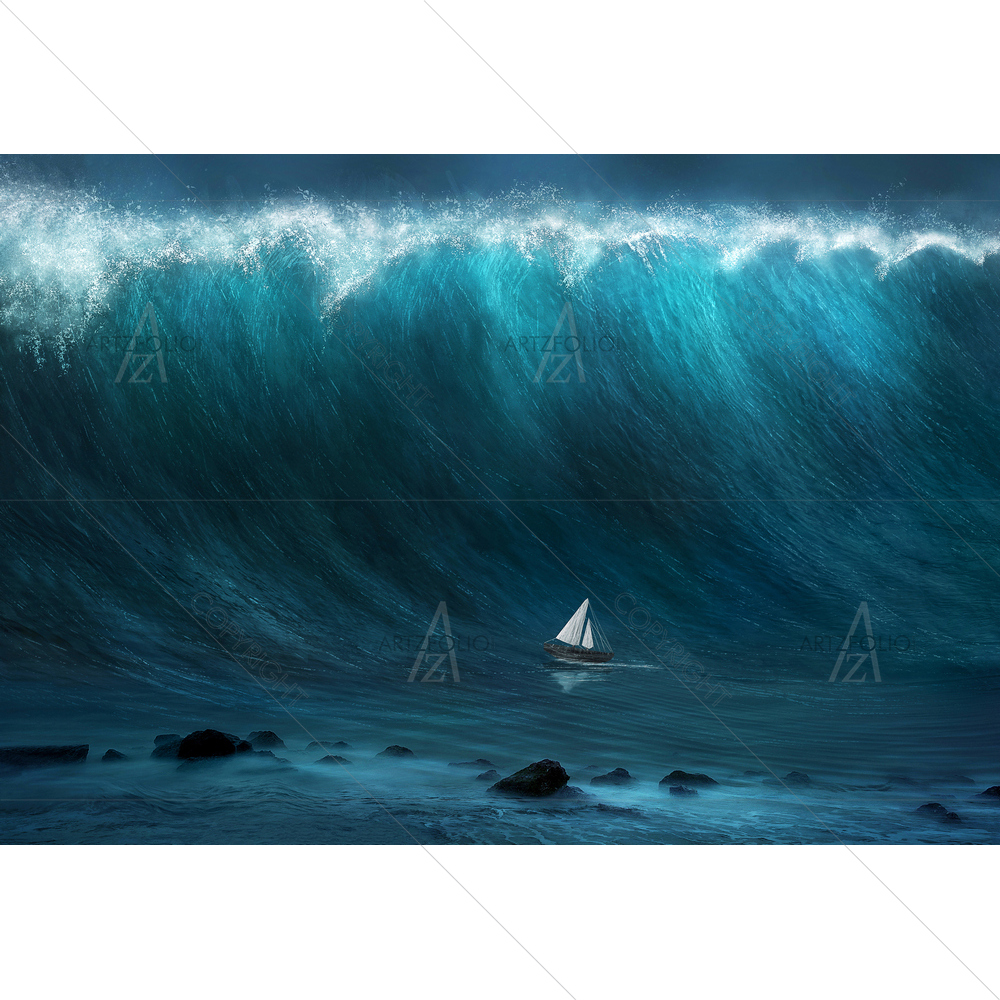 Small Boat Captured by Wave — custom-size art design 5010544