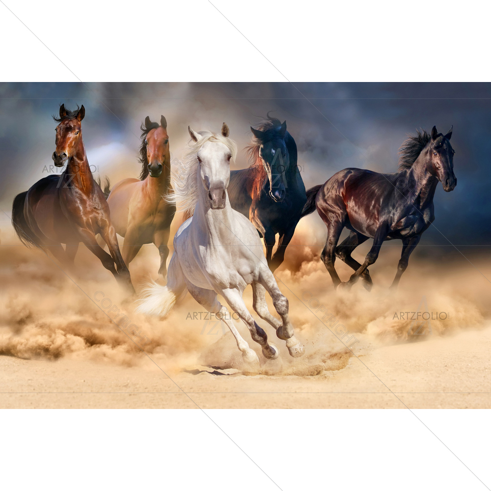 Horse Herd Running in Desert Sand Storm D2 — custom-size art design 5010548