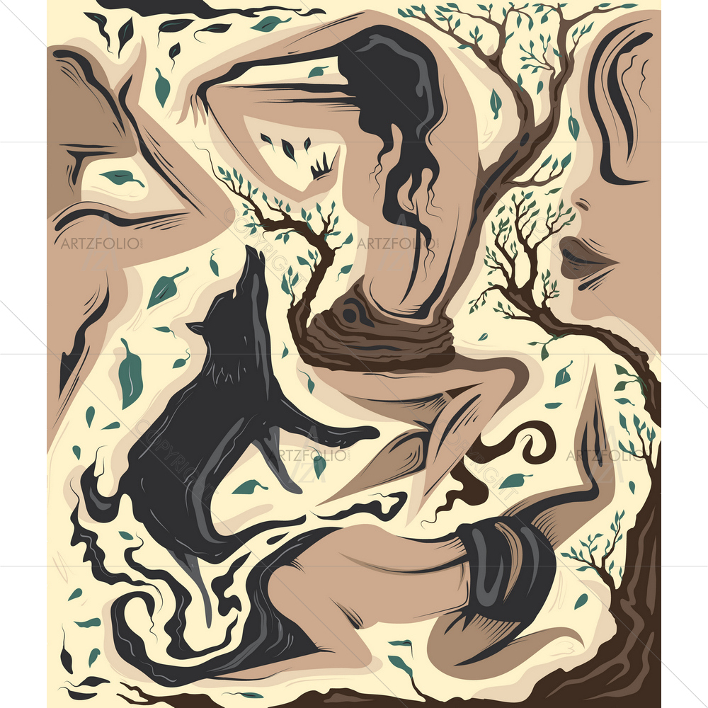 Woman and Wolves — Abstract custom art by ArtzFolio