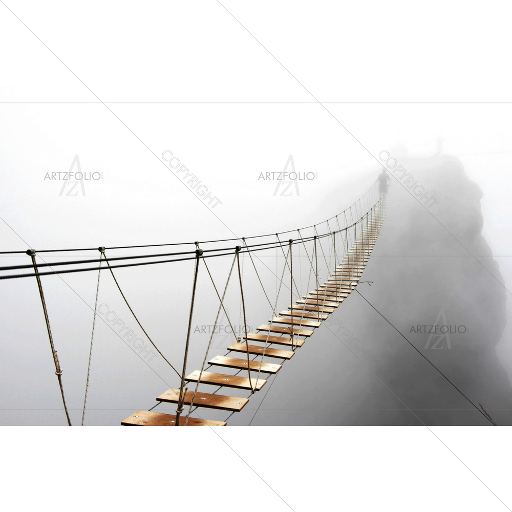 Man Walking on Hanging Bridge — Mountains Bridge custom art by ArtzFolio