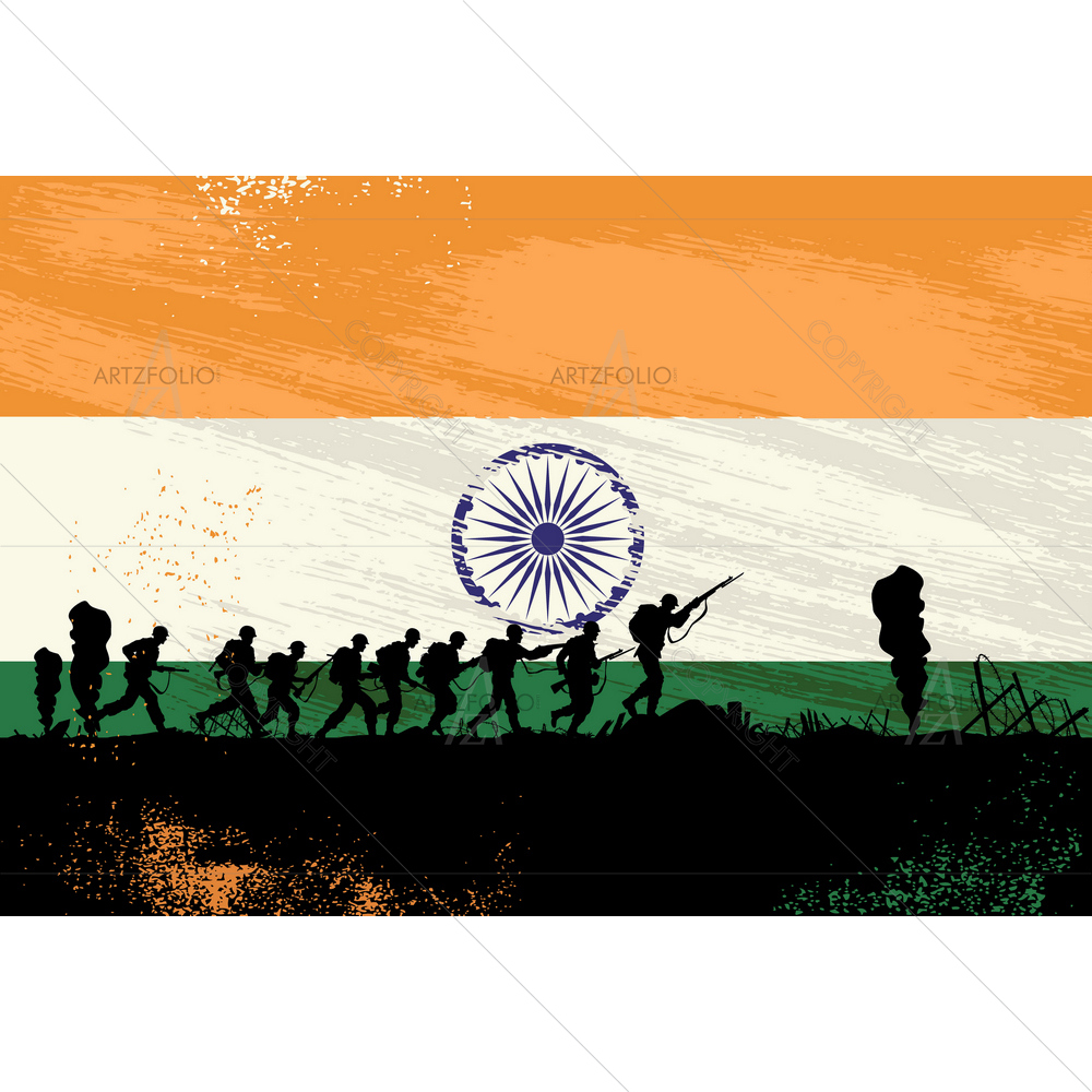 Soldiers Fighting War with Indian Flag — custom-size art design 5010574