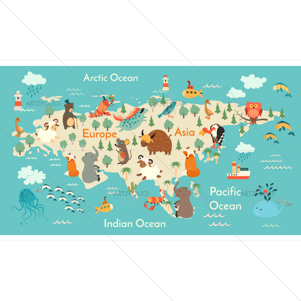 Animal World Map D2 — custom-size art design 5010604