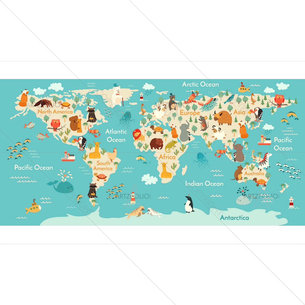 Animal World Map D3 — custom-size art design 5010605