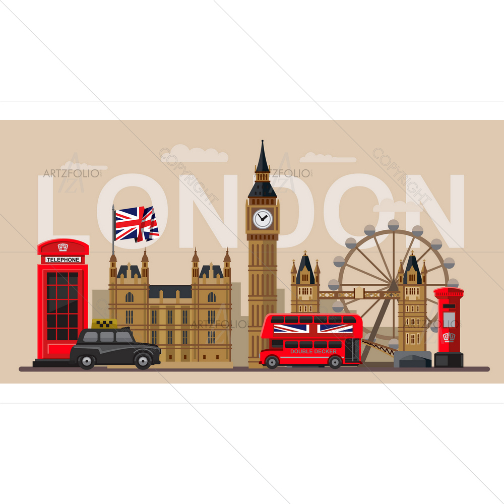 Colorful Great Britain & London Icons — custom-size art design 5010616