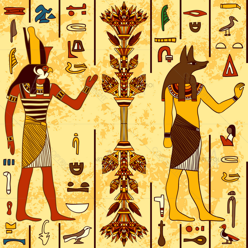 Egyptian Gods and Hieroglyphs D1 — Devotional custom art by ArtzFolio