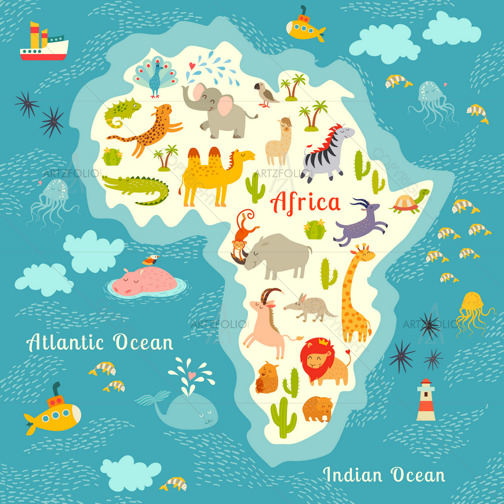Animals Map, Africa — custom-size art design 5010642
