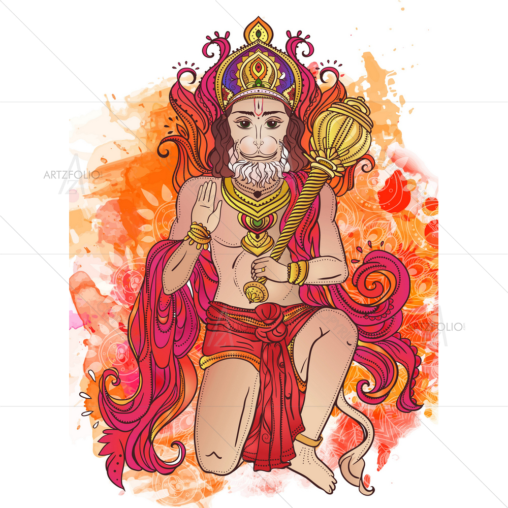 Hindu God Hanuman D2 — Devotional custom art by ArtzFolio