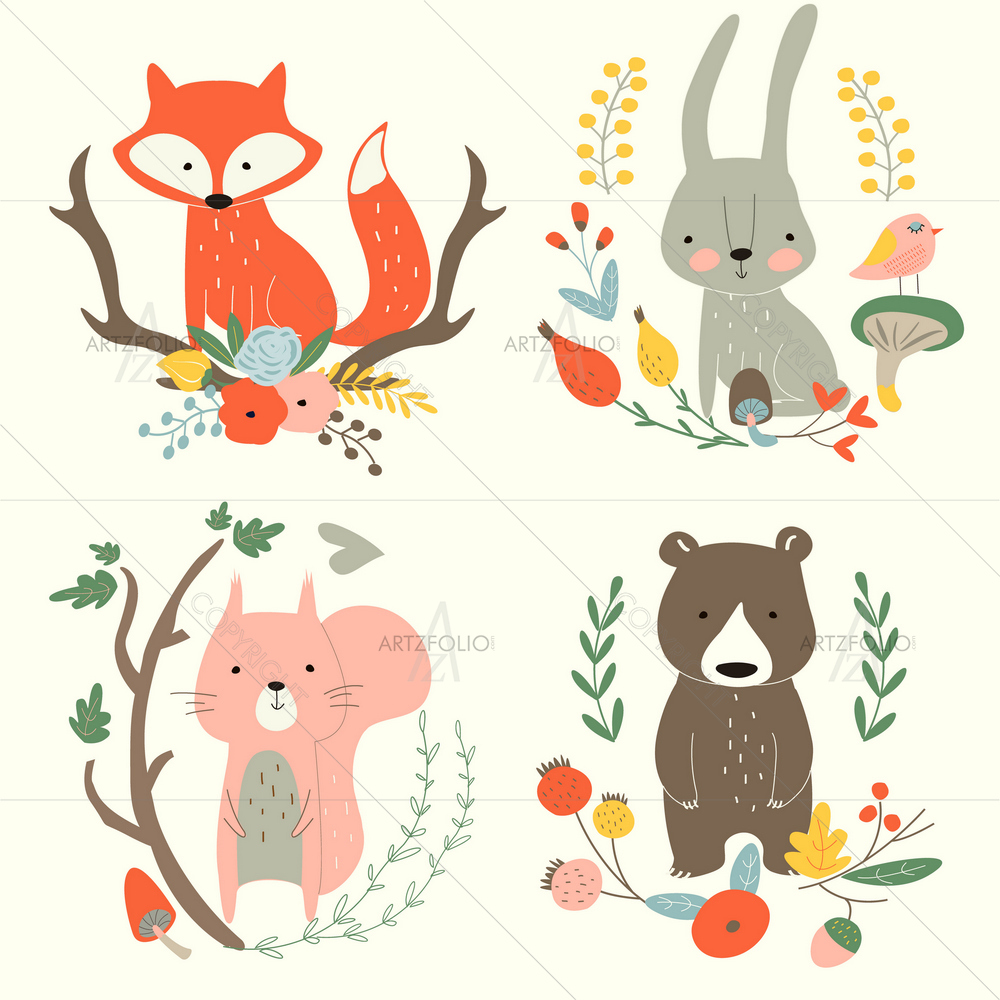 Cartoon Animals D2 — Botanical custom art by ArtzFolio