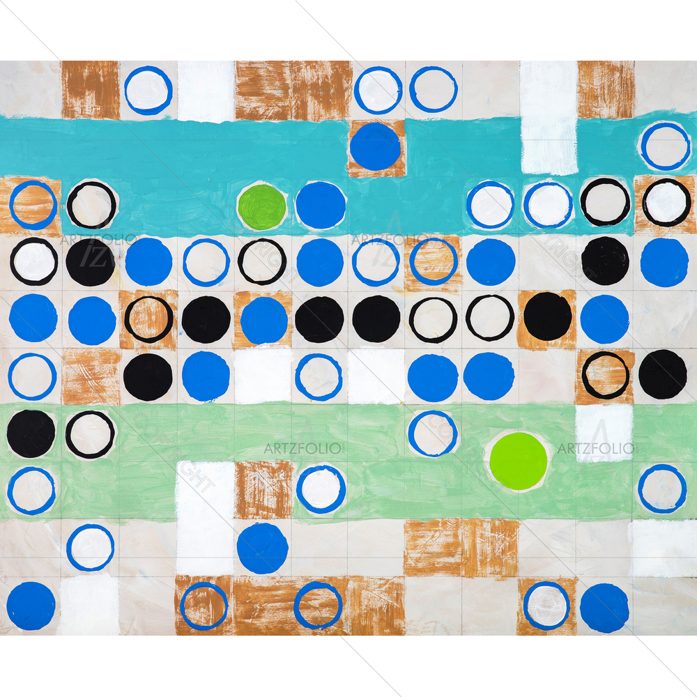 Blue Black Circles on Grid — Abstract custom art by ArtzFolio
