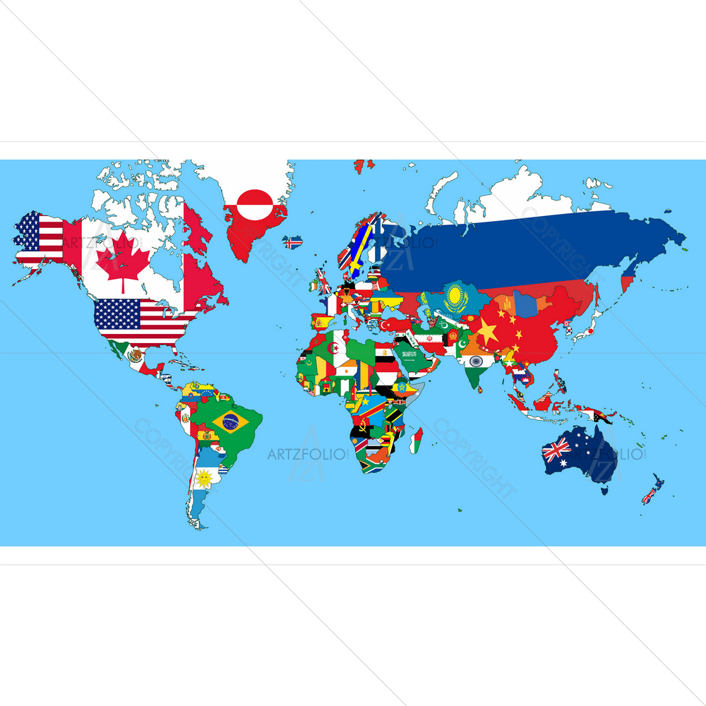 World Map With all States and Flags — African custom art by ArtzFolio