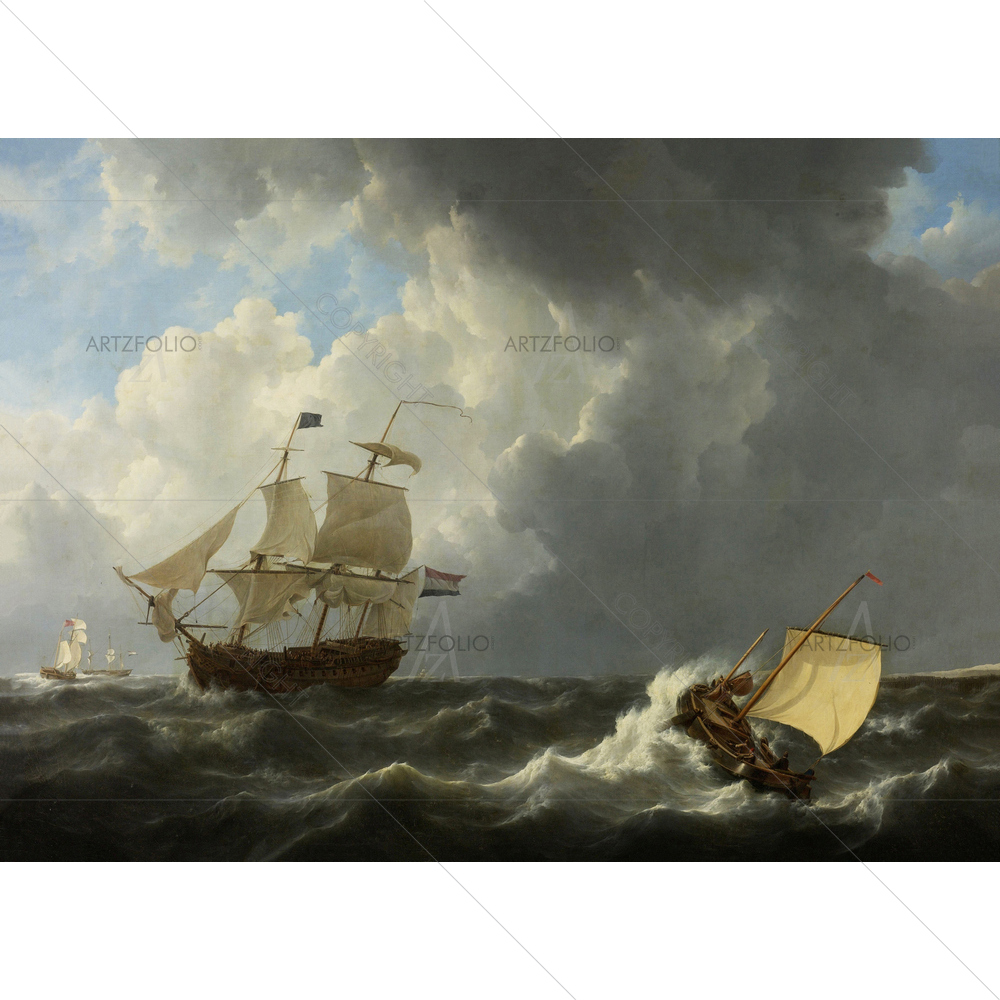 Ships in Turbulent Sea, Johannes Schotel, 1826 — custom-size art design 5010716