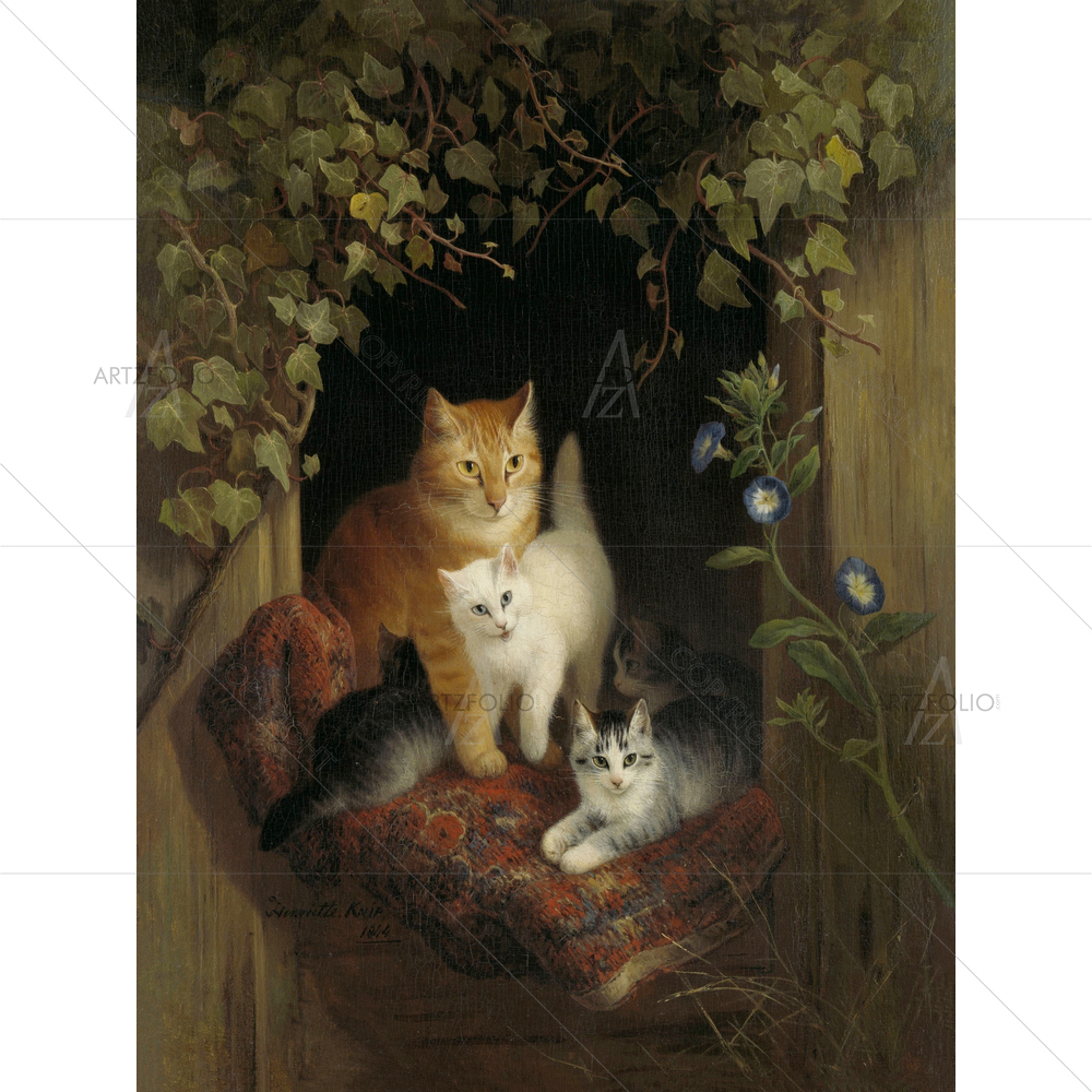 Cat with Kittens, Henriette Ronner, 1844 — Botanical custom art by ArtzFolio
